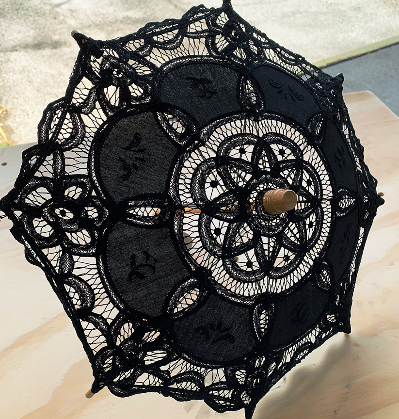 black battenburg lace parasol 7 inch